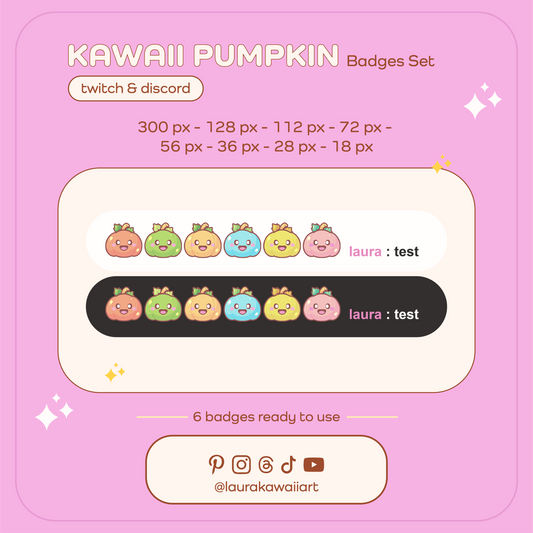 Kawaii Pumpkin 🎃✨- Pack de Badges para Twitch y Discord