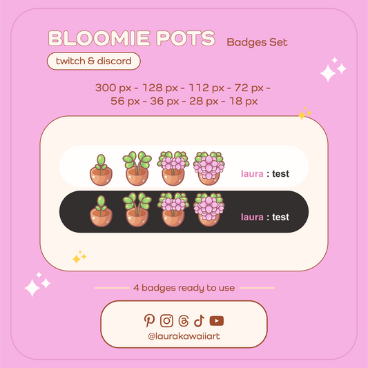 Bloomie Pots 🪴✨ - Pack de Badges para Twitch y Discord