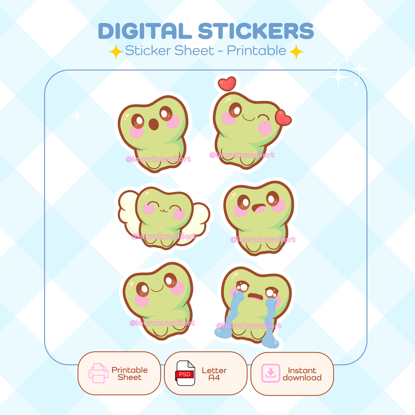 Froggie Mood – Sticker Sheet Kawaii | Pack Digital