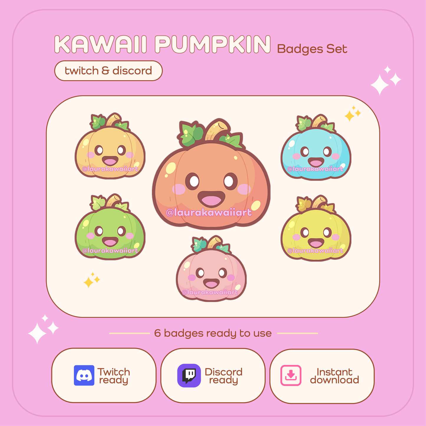 Kawaii Pumpkin 🎃✨ - Badge Pack for Twitch and Discord