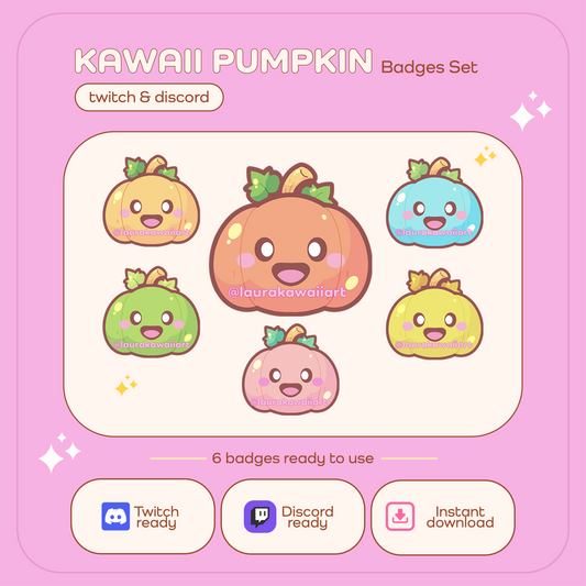Kawaii Pumpkin 🎃✨- Pack de Badges para Twitch y Discord