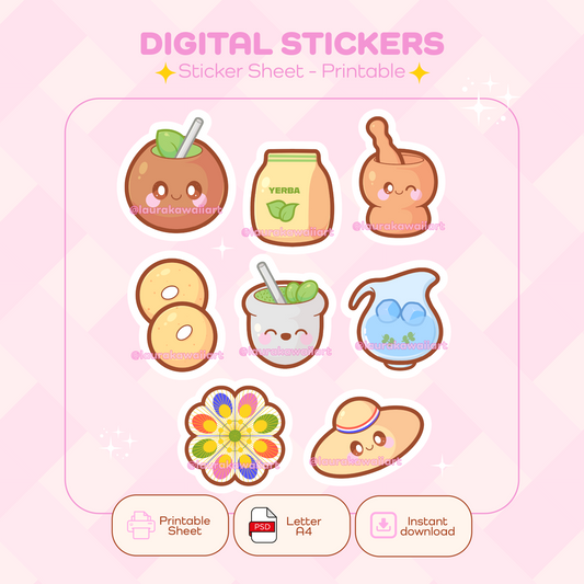 Paraguay Kawaii | Sticker Sheet Kawaii | Pack Digital