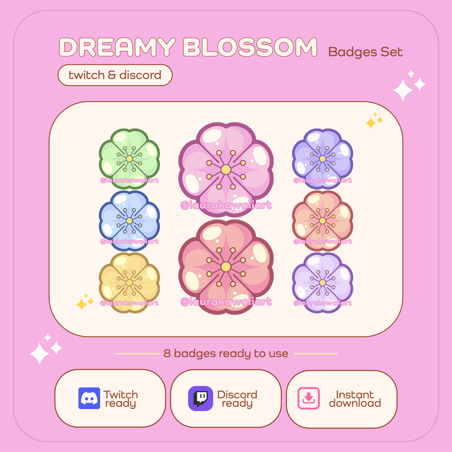 Dreamy Blossom Set 🌸✨- Pack de Badges para Twitch y Discord