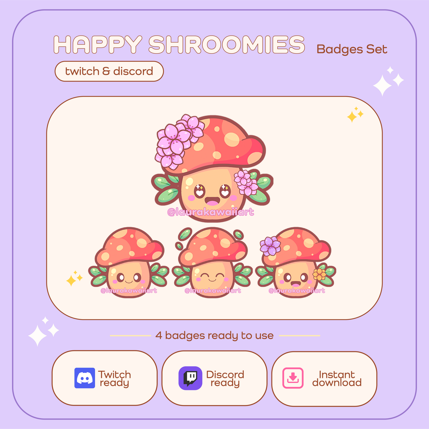 Happy Shroomies ✨💖 – Badge Pack for Twitch and Discord