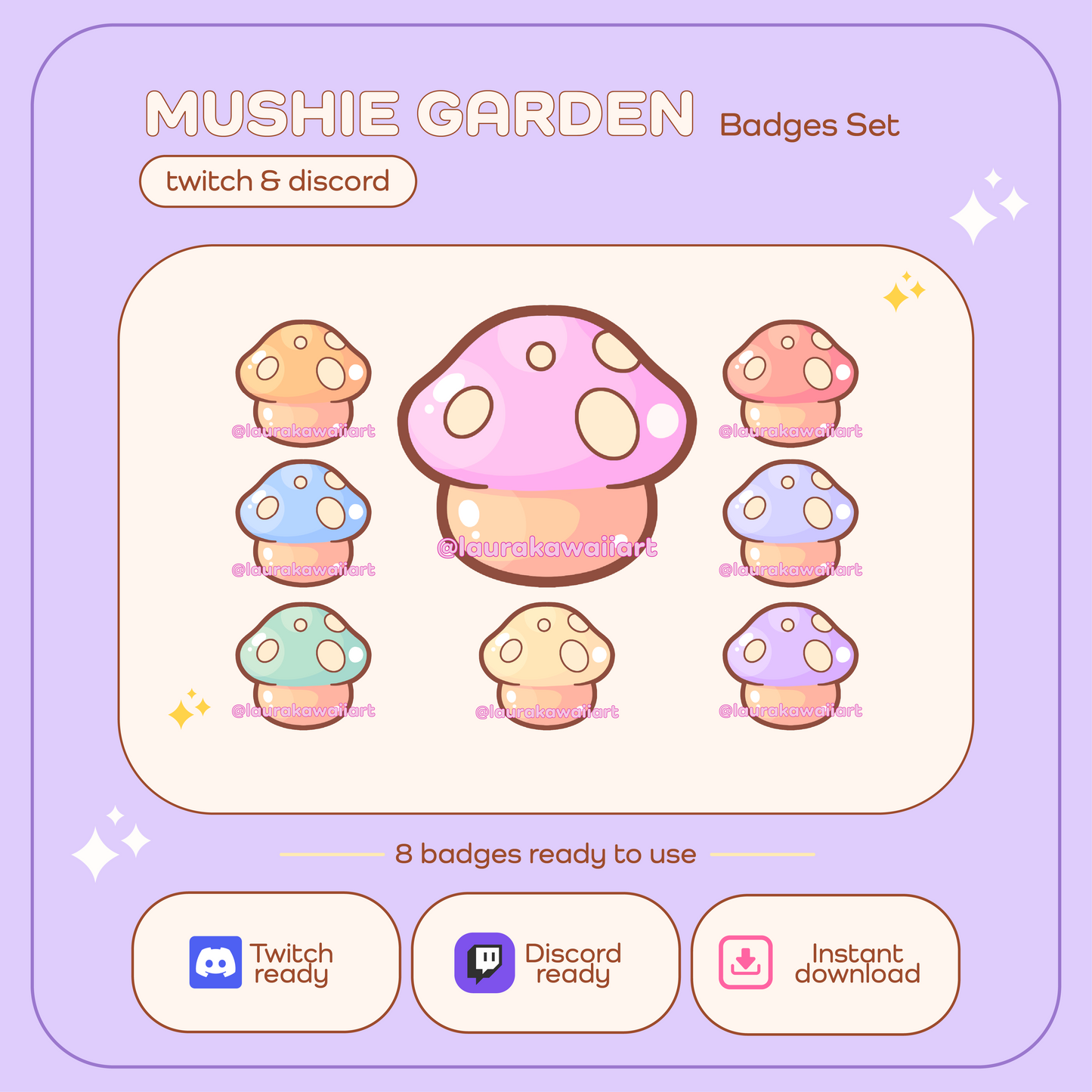Mushie Garden 🍄✨- Pack de Badges para Twitch y Discord