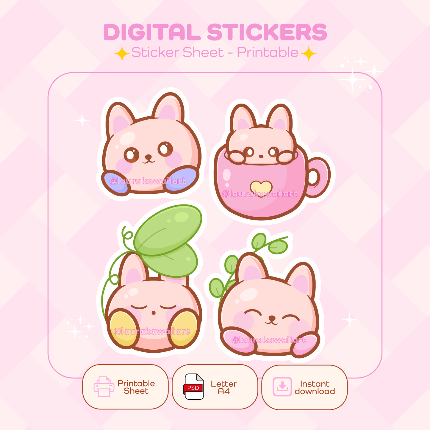 Cutie Plushie – Sticker Sheet Kawaii | Pack Digital