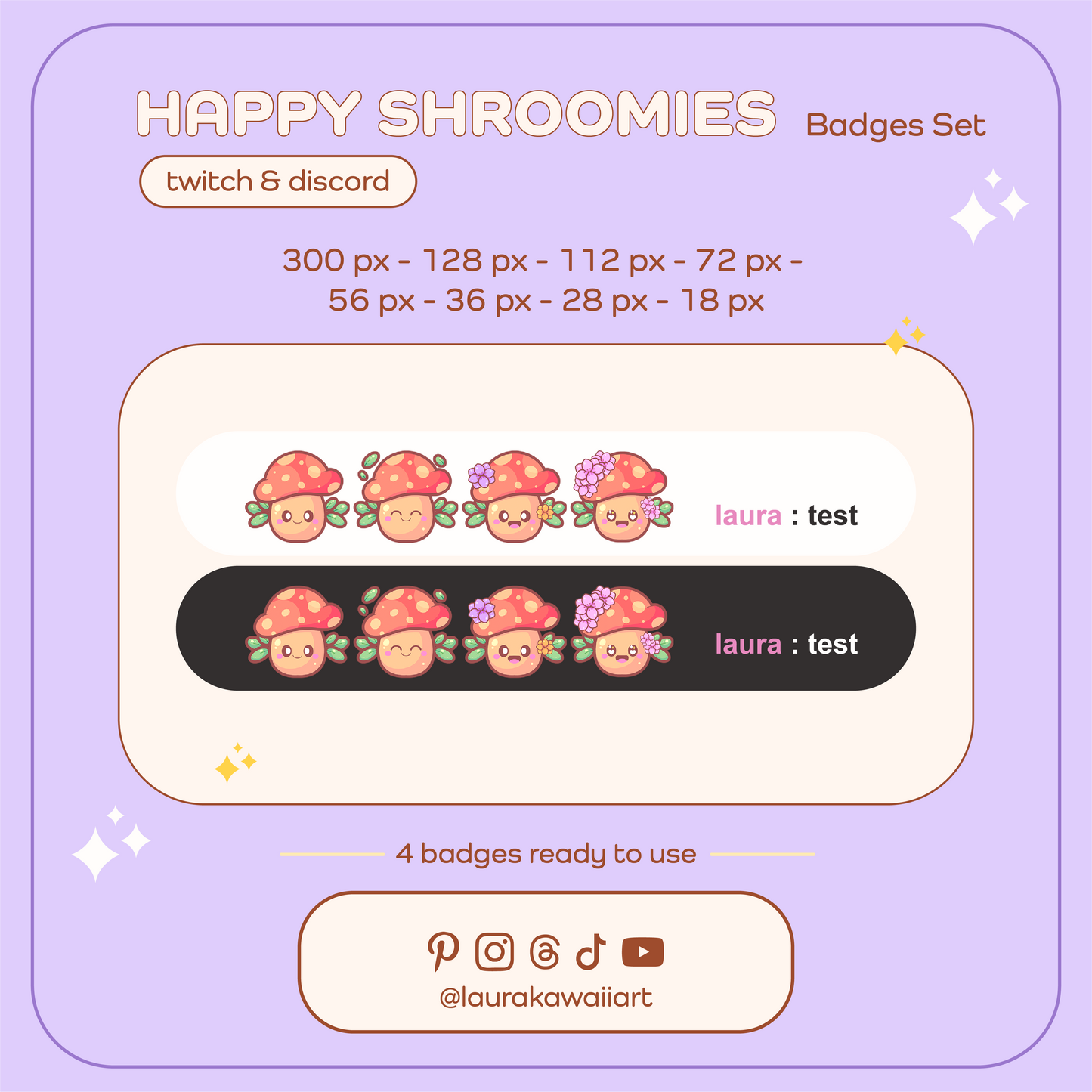 Happy Shroomies ✨💖 – Badge Pack for Twitch and Discord